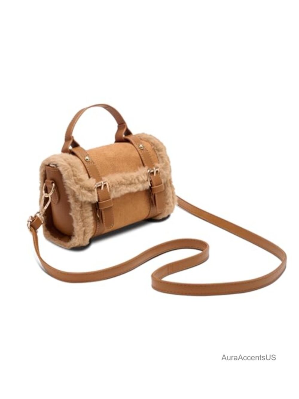 Suede Microfiber Faux Sherpa Fur Satchel Crossbody Bag Top Handle Mini Purse